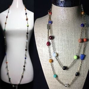 Vintage 1920s Art Deco Rare 63'' XL Long Bohemian Glass Mixed Bead Chain Necklace