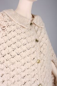 Vintage 1960s Ivory Crochet Sweater Knit Fringe Poncho Shawl Cape - Fashionconservatory.com