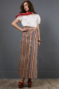 XS Vintage 1960s Stripe Maxi Skirt over SHORTS Button High Waist by Russ - Fashionconservatory.com