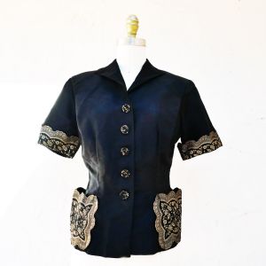 1930 Jacket or Evening Blouse, Size S, in Black and Gold