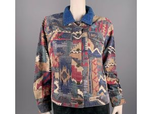 Vintage 90s GOTCHA COVERED Southwestern Blanket Boxy Oversize Jean Jacket | M/L