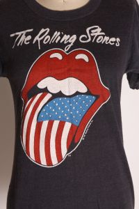 1981 1980s Black, Red, White & Blue Tongue American Flag Rolling Stones North American Tour T-Shirt - Fashionconservatory.com