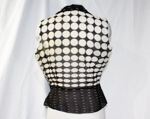Size 12 1950s Summer Top Art Deco Print Sheer Cotton Sleeveless 40s 50s Shirt Black & White Circles - Fashionconservatory.com