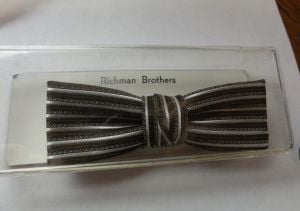 Vintage Bowtie Black Silver Gray Striped Clip On Bow Tie in Box Richman Brothers S & H