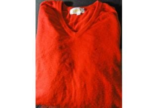 Men's Vintage 70s Sweater V-neck Pullover Soft Red Acrylic Unisex Made in USA by Sahara | S/M