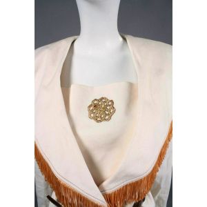 Vintage 80s By Gadd! Off White Fringe Blazer Structured Jacket Cotton w/Belt | L - Fashionconservatory.com