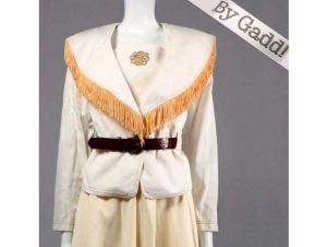 Vintage 80s By Gadd! Off White Fringe Blazer Structured Jacket Cotton w/Belt | L