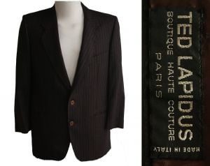 Men's Small Cashmere Blend Jacket - Designer Ted Lapidus - 1950s Inspired Gangster Look Striped 