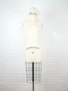 1960s bridal lace cap with long veil . 60s  simple veil - Fashionconservatory.com