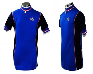 1960s Vintage Cycling Gear - Royal Blue Italian Wool Knit with Racing Stripes - Ladies Size 0 Sporty