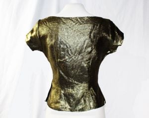 Size 8 1940s Gold & Silver Blouse - Short Sleeved 40s Sexy Pin Up Girl Metallic Cocktail Top - Buxom - Fashionconservatory.com