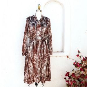 1970s Brown Day Dress, Size M