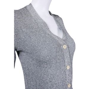 Vintage 1970s Metallic Silver Lurex Knit Top Shirt by Renee Tener for Outlander | S/M/L - Fashionconservatory.com
