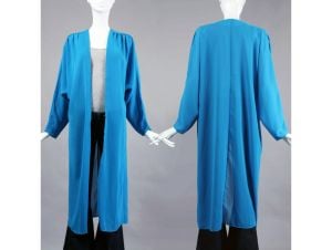 M/L Vintage 1970s Blue Sheer Cocoon Duster Jacket Batwing Oversize Thin Airy 70s