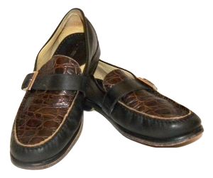 90s Monk Strap Leather Oxfords Shoes | 2 Tone Croc Stamp Oxblood & Black | Men 8.5 Women 10 - Fashionconservatory.com