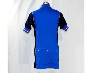 1960s Vintage Cycling Gear - Royal Blue Italian Wool Knit with Racing Stripes - Ladies Size 0 Sporty - Fashionconservatory.com