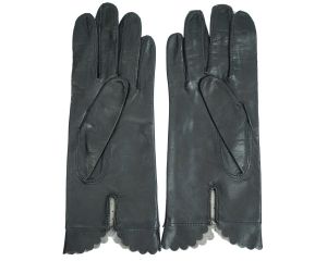 Vintage 70s Black Leather Gloves Ladies Size 7 - Fashionconservatory.com