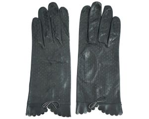 Vintage 70s Black Leather Gloves Ladies Size 7