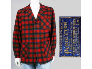 Vintage PENDLETON 1960s Red Plaid Wool Field Jacket Coat Shirt Hunting USA | M