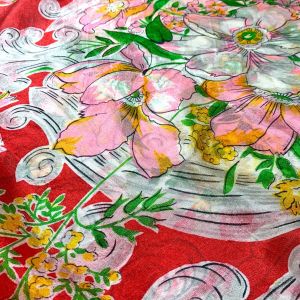 Vintage 100% Pure Silk Hand Rolled Red Floral Square Hair Scarf 33'' - Fashionconservatory.com