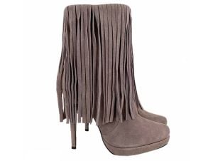 LUICHINY High Life Grey Suede Leather Pointed Toe FRINGE Heel Boots 38 in Box | 8