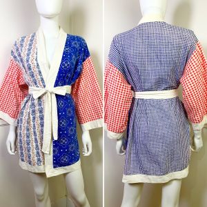 1970s Vintage Cotton Mixed Print Kimono Top | Jr's. by Barad | Bust-Waist-Hips 44''| 31'' Long | Hippy