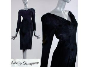 Vintage 1960s Adele Simpson Velvet Little Black Dress Long Sleeve Cocktail | S/M