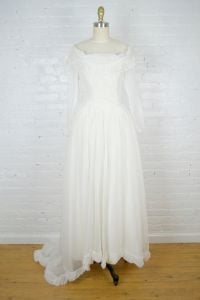 Emma Domb 1940s wedding dress . vintage 40s modest wedding gown with train and long sleeves . small - Fashionconservatory.com