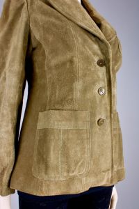 Vintage 1970s Olive Green Suede Simple Mod Jacket Fitted Tailored Leather | S - Fashionconservatory.com