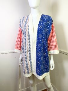 1970s Vintage Cotton Mixed Print Kimono Top | Jr's. by Barad | Bust-Waist-Hips 44''| 31'' Long | Hippy - Fashionconservatory.com