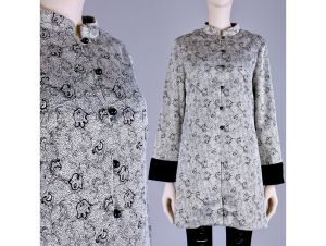 Vintage 1960s Asian Kimono Tunic Shirt Jacket Metallic Silver Brocade Top | M/L