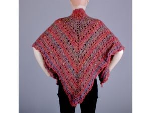 Vintage 90s Soft Pink Purple Knit Crochet Poncho Wrap Shrug Chevron Shawl