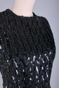 XS/S Deadstock NOS Vintage 1960s Black Sequin Fitted Top Sleeveless Shirt - Fashionconservatory.com