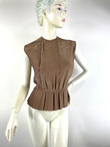 1940s blouse pleated back button brown taffeta Koret California Size S