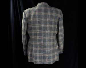 Men's 1970s Pastel Plaid Suit Jacket - Large Nice Quality 70s Gray Wool Tailored Sport Coat - Preppy - Fashionconservatory.com