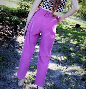 S/ Vintage Pink Mom Jeans, 70s Lee Corduroys, Tapered, Straight Leg w/ Cute Ankle Slits - Fashionconservatory.com