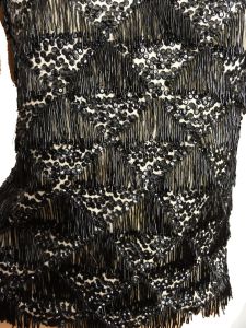 Vintage 60s Beaded Tank Top Black and White Fringed Sequin Sweater Shell - Fashionconservatory.com