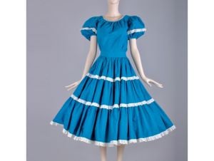 Vintage 1950s Blue Prairie Full Swing Dance Patio Dress Skirt & Top Set | S/M