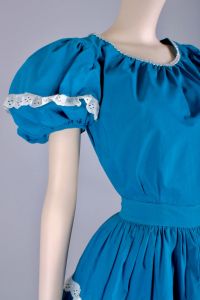 Vintage 1950s Blue Prairie Full Swing Dance Patio Dress Skirt & Top Set | S/M - Fashionconservatory.com