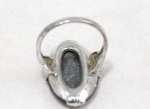 Sterling Ring - Silver & Hematite Stone - Mirror Like Mercury Gray Cabochon - Size 6  - Fashionconservatory.com