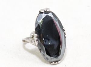 Sterling Ring - Silver & Hematite Stone - Mirror Like Mercury Gray Cabochon - Size 6 