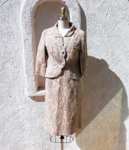 Chantilly Lace, Sheath Dress, XS, with Matching Jacket, 50s Beige Wedding Dress, 1950s Cocktail