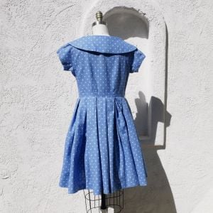 1950s Blue Dress, XXS, Polka Dot Dress, Dolly Dress, White Collar Dress - Fashionconservatory.com