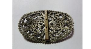 Antique Cut Steel Buckle Made in France Oval Metal Belt/Shoe Buckle - Fashionconservatory.com