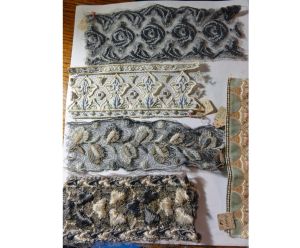 Lot of 6 Antique Lace Samples / Salesmen's Samples 6 Pieces Silver Gray, Blues Craft / Sewing Supply