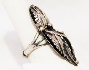 Sterling Statement Ring - Size 8 Silver Tropical Leaves Berries - Native American Artisan Edith Kee  - Fashionconservatory.com