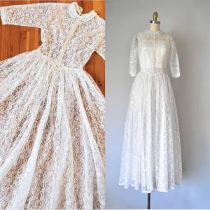 Marbella wedding gown, vintage 1950s wedding dress, white lace dress