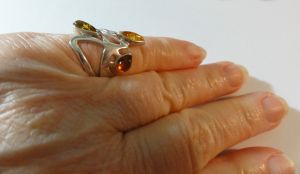 Vintage Avant Garde Amber Statement Ring Multi Color Three Stone Silver Ring - Fashionconservatory.com