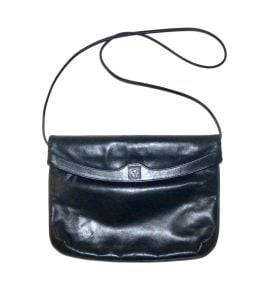 70's 80's Anne Klein for Calderon Blue Leather Shoulder Bag with Lion Logo | 11'' x 8.5'' x 1'' - Fashionconservatory.com