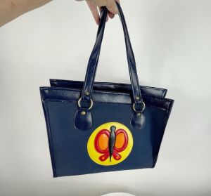 1960s 70s canvas tote bag with vinyl appliqued butterfly Made in Japan